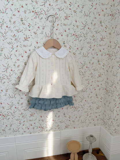 カーディガン・パーカー Jacquard Ruffled Knitted Cardigan ジャガードフリルニットカーディガン【mh0012110】