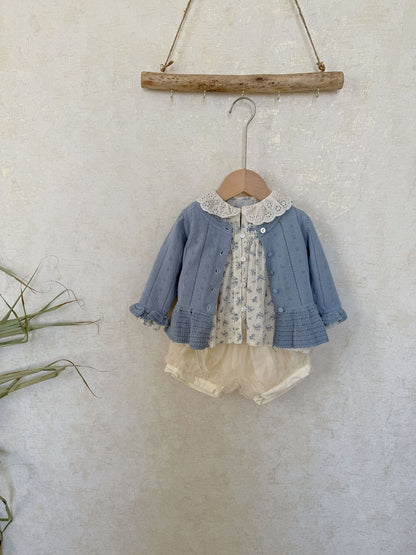 カーディガン・パーカー Jacquard Ruffled Knitted Cardigan ジャガードフリルニットカーディガン【mh0012110】