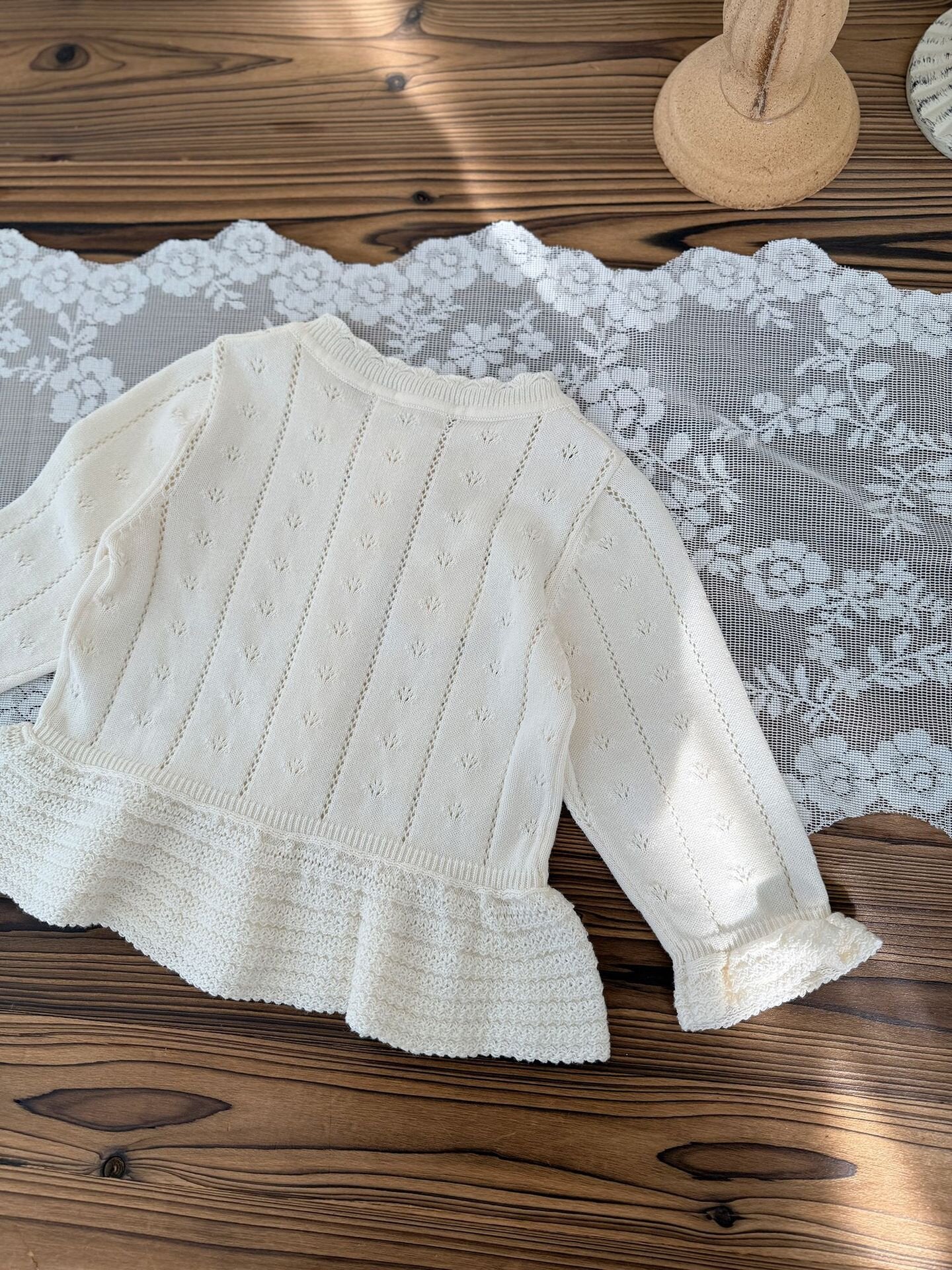 カーディガン・パーカー Jacquard Ruffled Knitted Cardigan ジャガードフリルニットカーディガン【mh0012110】