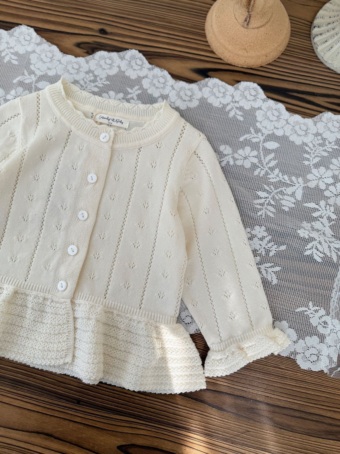 カーディガン・パーカー Jacquard Ruffled Knitted Cardigan ジャガードフリルニットカーディガン【mh0012110】