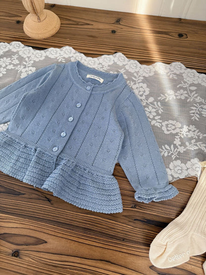 カーディガン・パーカー Jacquard Ruffled Knitted Cardigan ジャガードフリルニットカーディガン【mh0012110】
