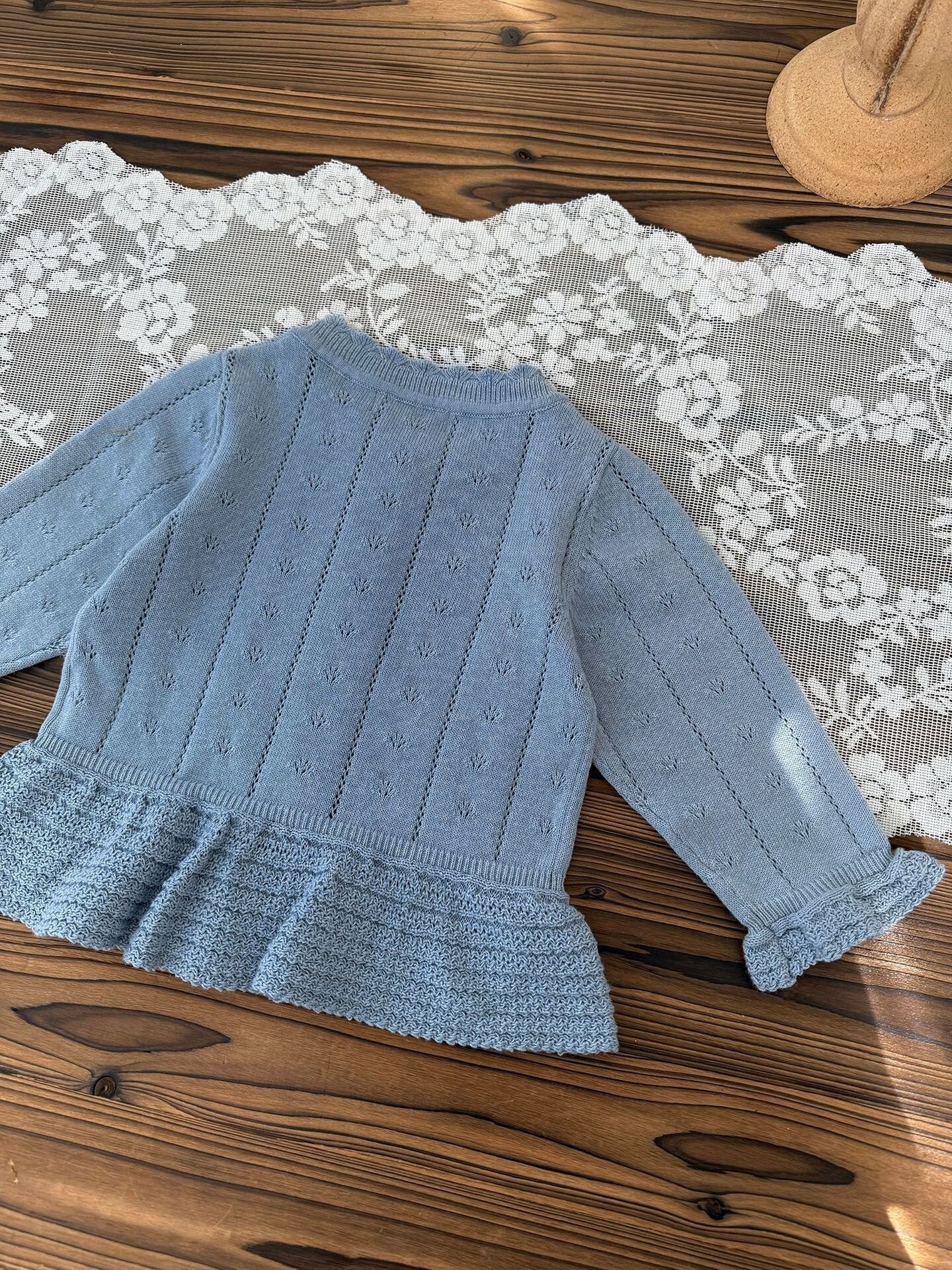 カーディガン・パーカー Jacquard Ruffled Knitted Cardigan ジャガードフリルニットカーディガン【mh0012110】