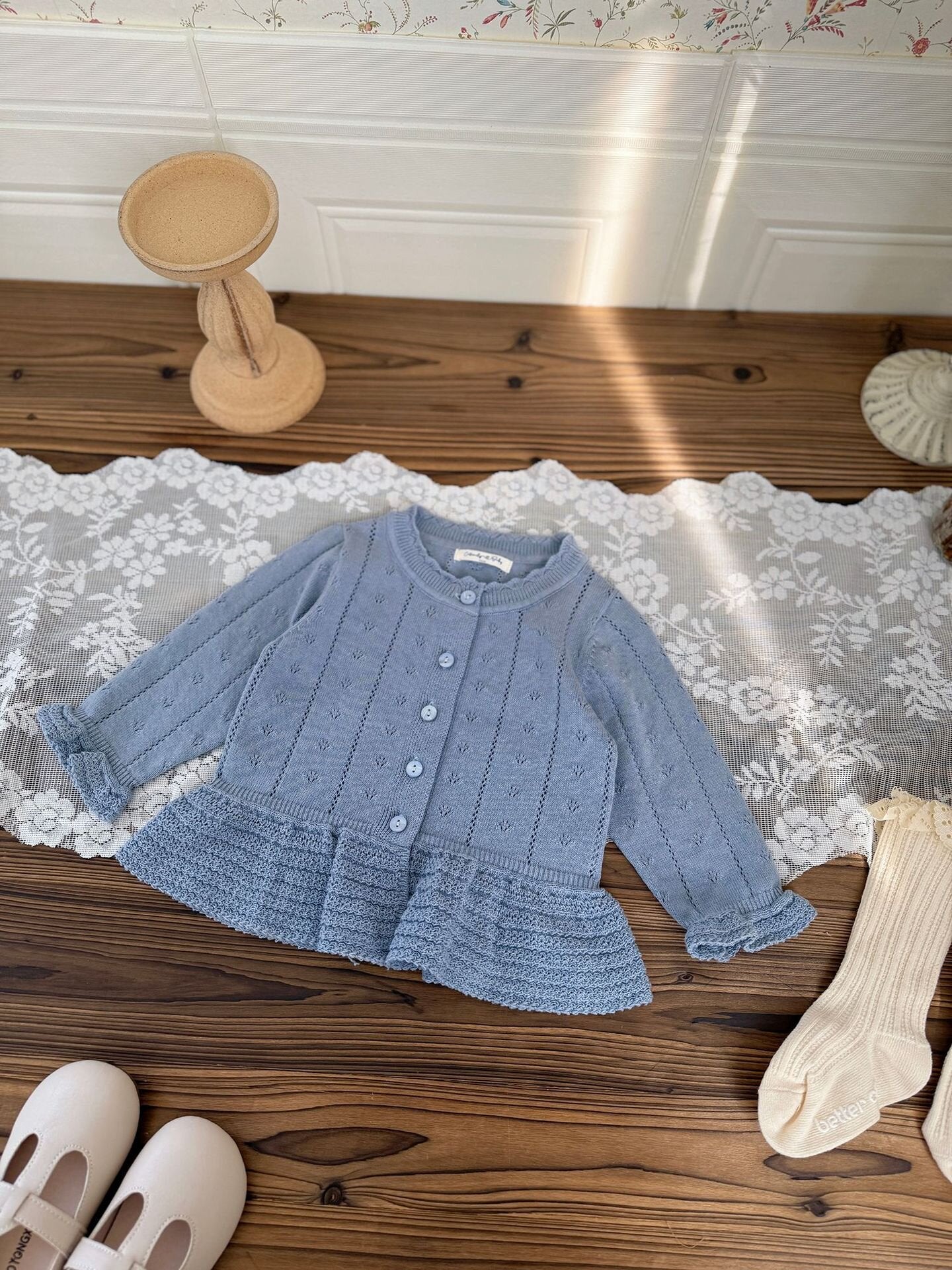 カーディガン・パーカー Jacquard Ruffled Knitted Cardigan ジャガードフリルニットカーディガン【mh0012110】
