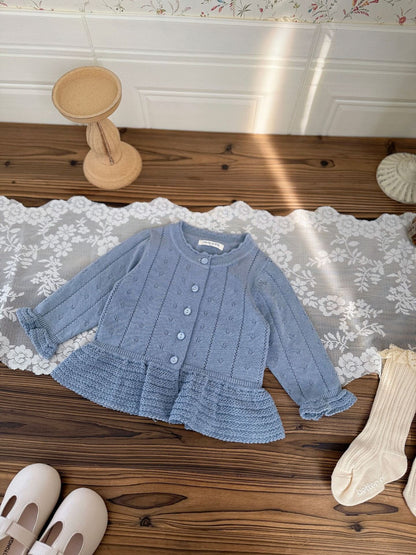 カーディガン・パーカー Jacquard Ruffled Knitted Cardigan ジャガードフリルニットカーディガン【mh0012110】