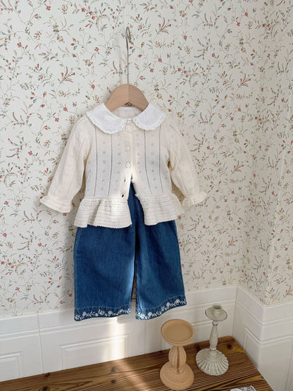 カーディガン・パーカー Jacquard Ruffled Knitted Cardigan ジャガードフリルニットカーディガン【mh0012110】