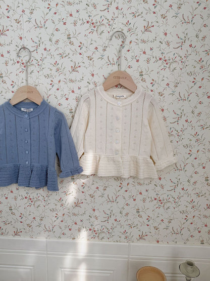 カーディガン・パーカー Jacquard Ruffled Knitted Cardigan ジャガードフリルニットカーディガン【mh0012110】