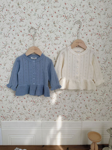カーディガン・パーカー Jacquard Ruffled Knitted Cardigan ジャガードフリルニットカーディガン【mh0012110】
