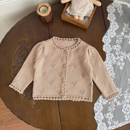 カーディガン・パーカー Khaki / 73cm Hand-Knit Style Lace Cardigan クロシェ風 レース カーディガン【mh0012157】