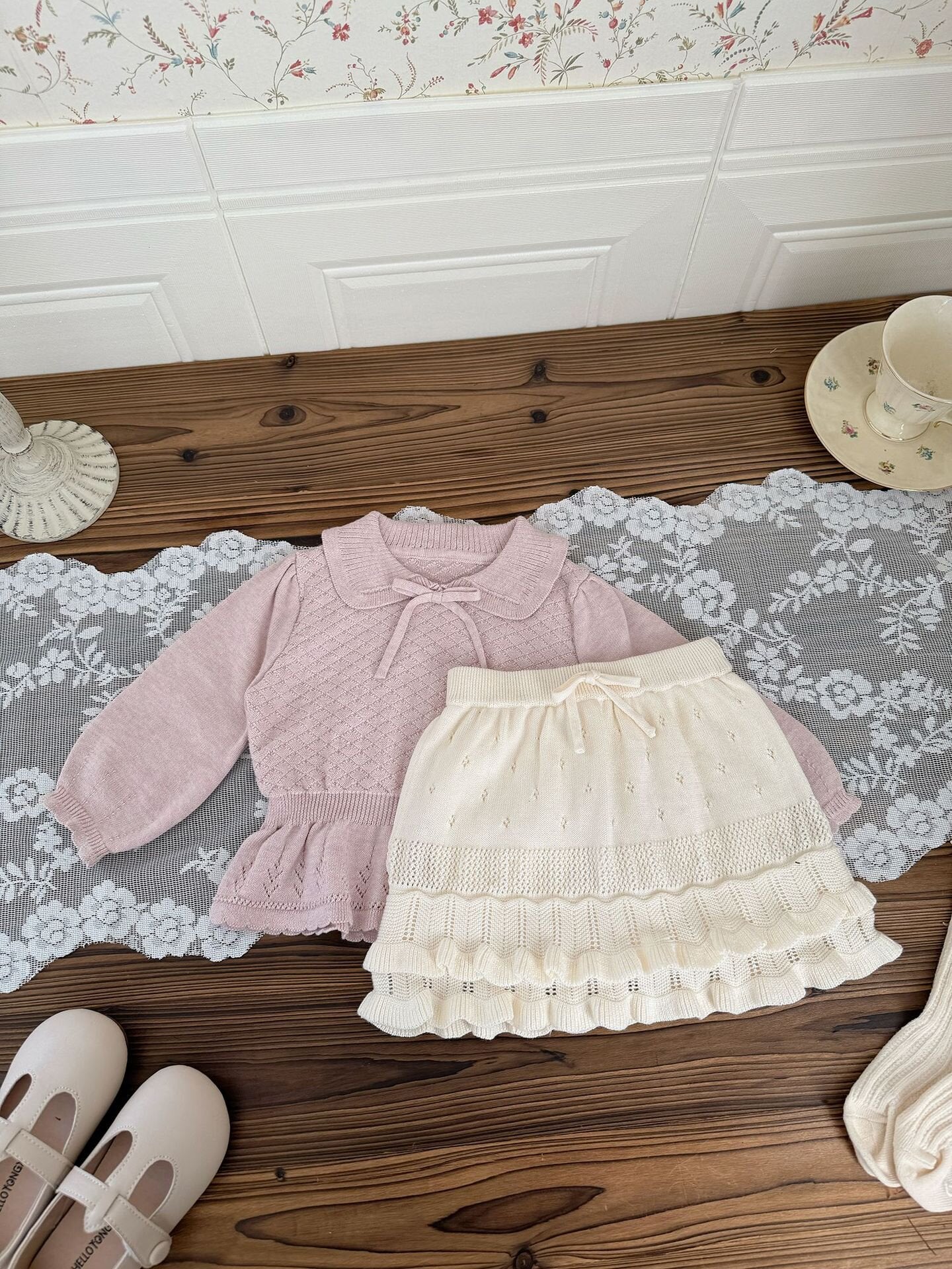 ハーフパンツ・ショートパンツ Knitted Pleated Lace Culottes ニットプリーツレースキュロット【mh0012109】