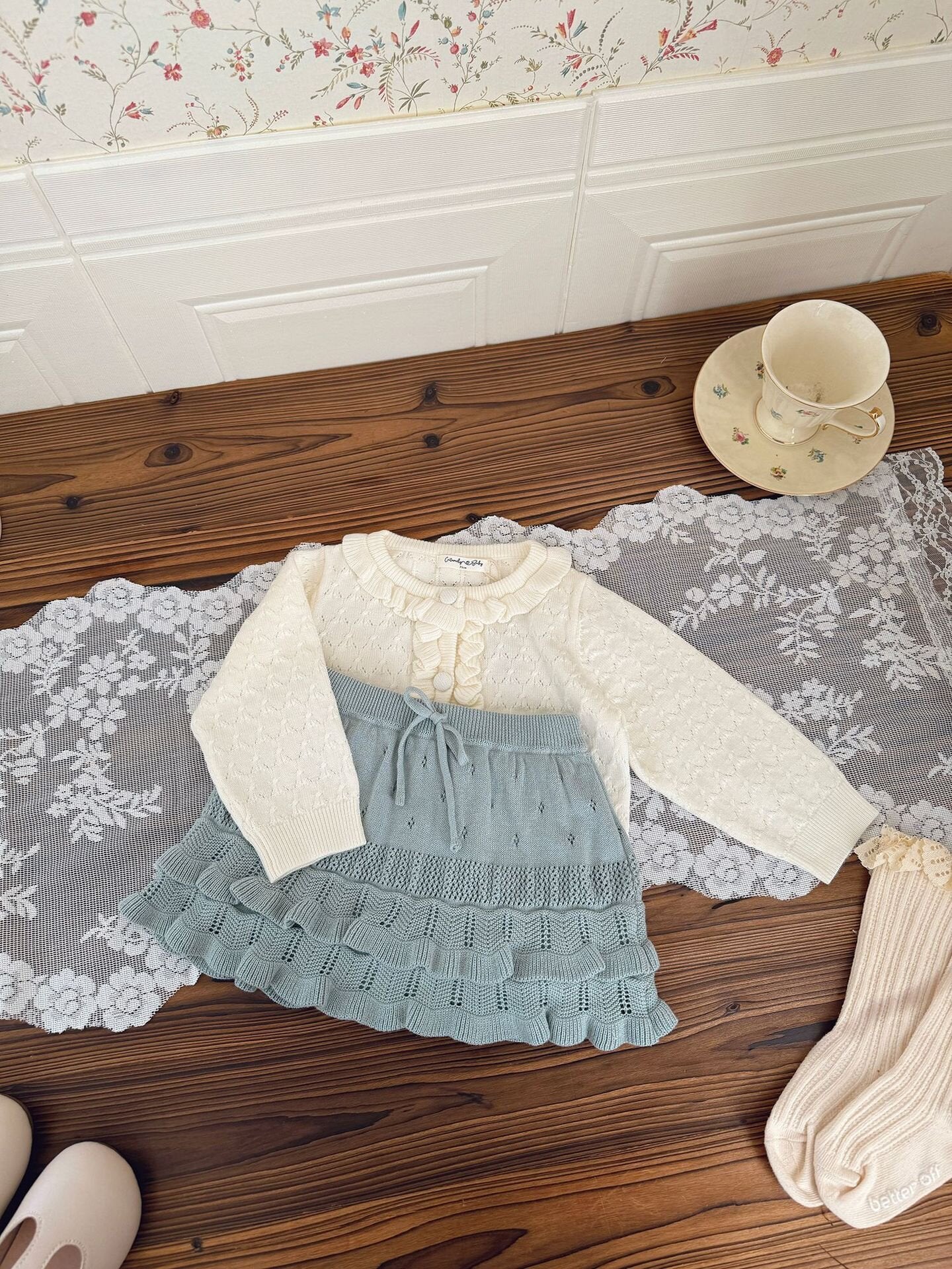 ハーフパンツ・ショートパンツ Knitted Pleated Lace Culottes ニットプリーツレースキュロット【mh0012109】