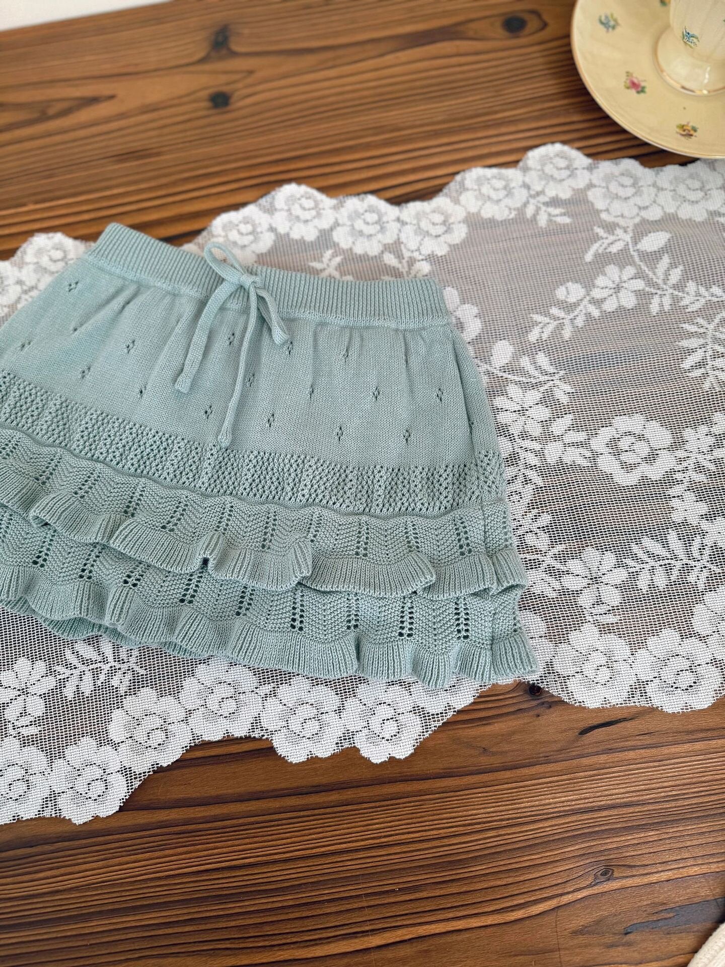 ハーフパンツ・ショートパンツ Knitted Pleated Lace Culottes ニットプリーツレースキュロット【mh0012109】