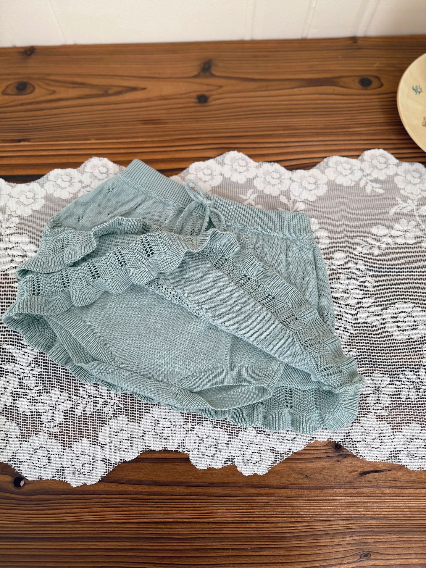 ハーフパンツ・ショートパンツ Knitted Pleated Lace Culottes ニットプリーツレースキュロット【mh0012109】