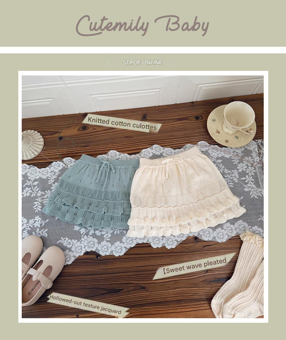 ハーフパンツ・ショートパンツ Knitted Pleated Lace Culottes ニットプリーツレースキュロット【mh0012109】