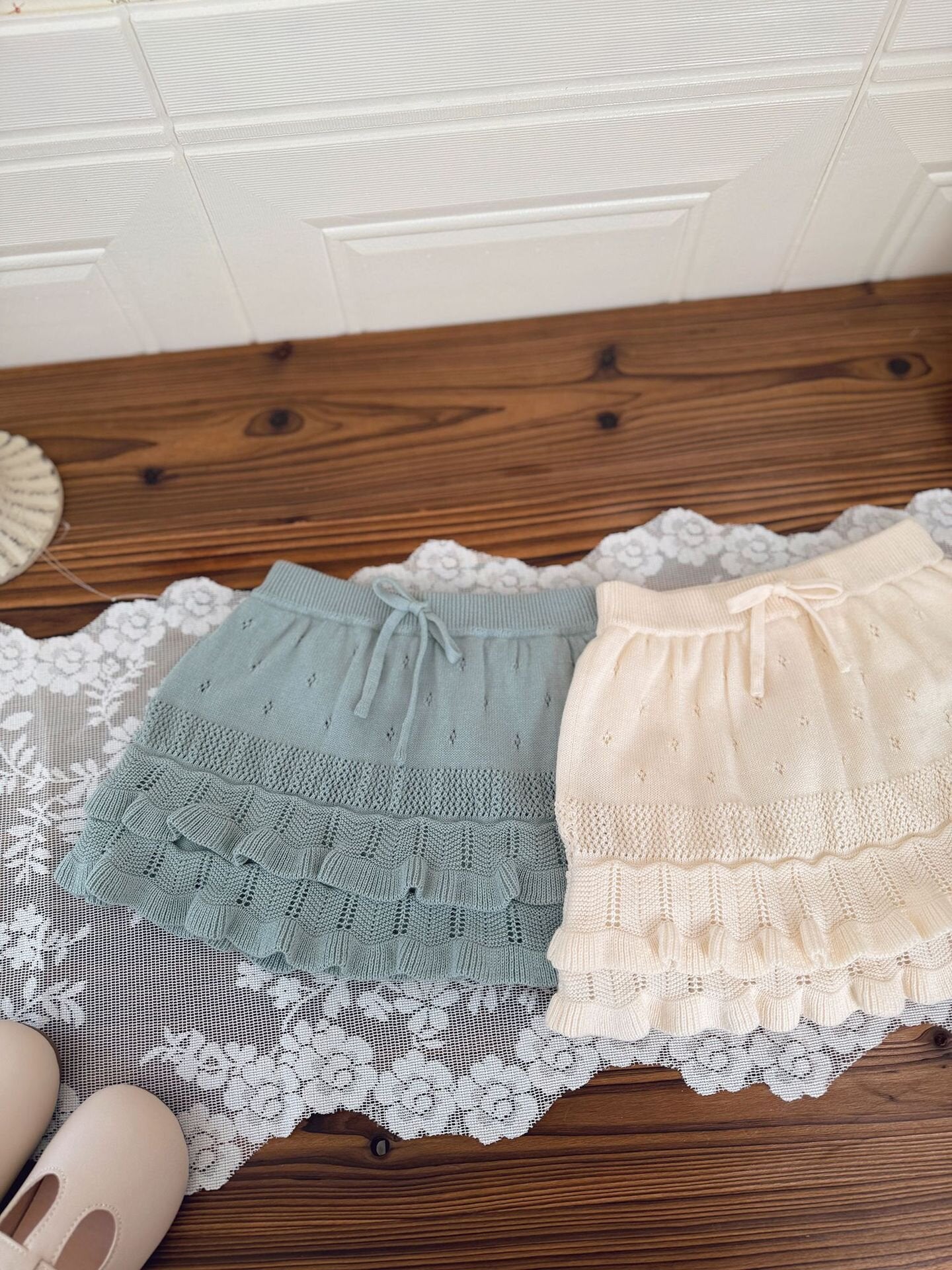 ハーフパンツ・ショートパンツ Knitted Pleated Lace Culottes ニットプリーツレースキュロット【mh0012109】
