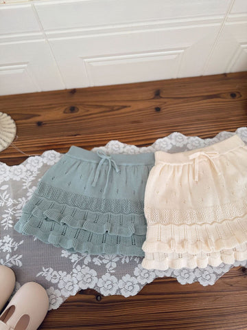 ハーフパンツ・ショートパンツ Knitted Pleated Lace Culottes ニットプリーツレースキュロット【mh0012109】