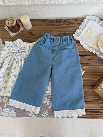 デニムパンツ Lace Embroidered Wide-Leg Jeans レース刺繍ワイドデニムパンツ【mh0012112】