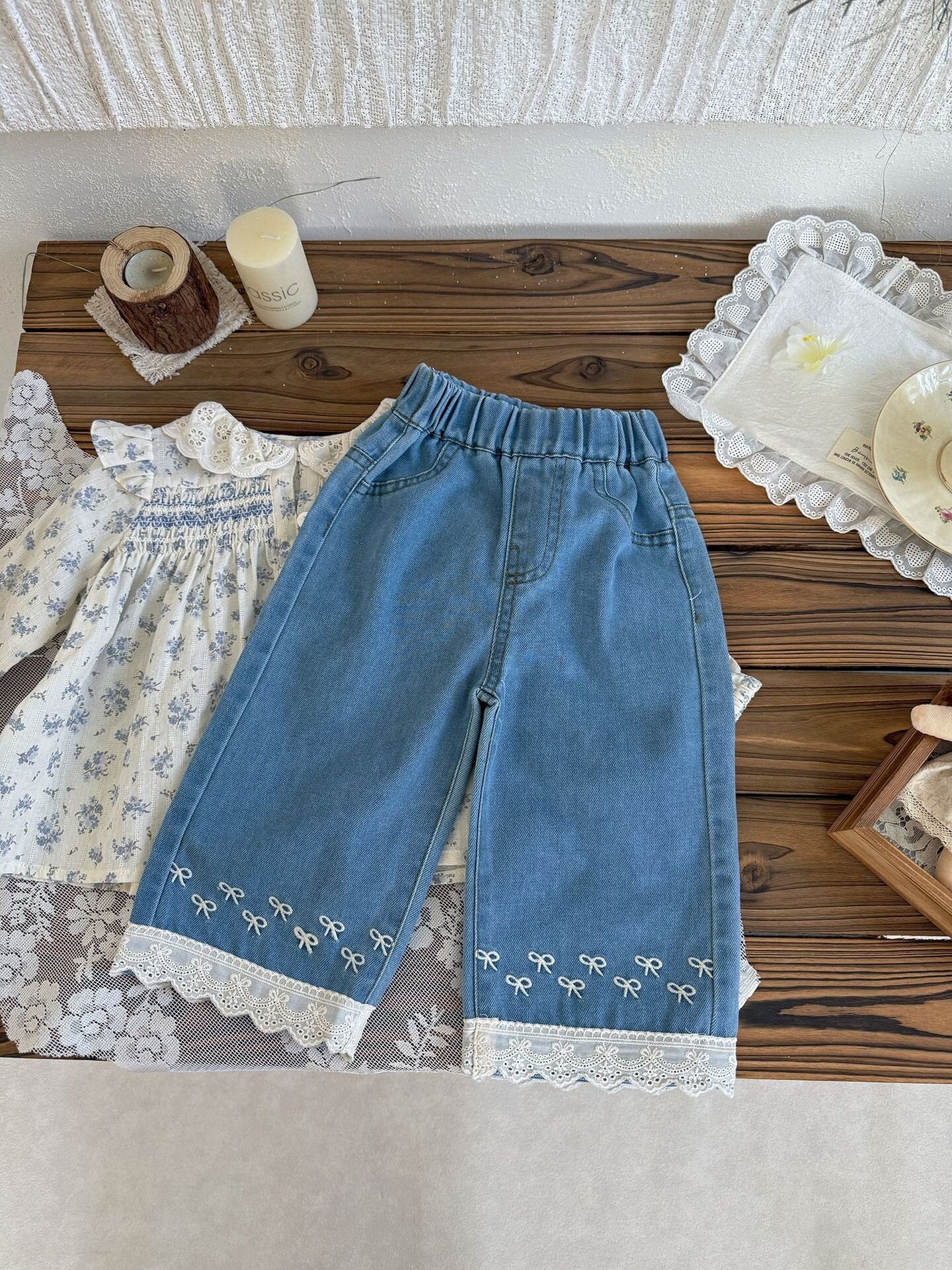 デニムパンツ Lace Embroidered Wide-Leg Jeans レース刺繍ワイドデニムパンツ【mh0012112】