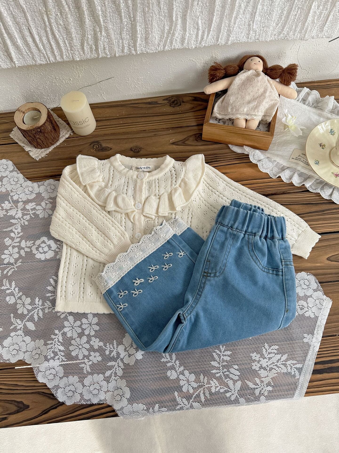 デニムパンツ Lace Embroidered Wide-Leg Jeans レース刺繍ワイドデニムパンツ【mh0012112】