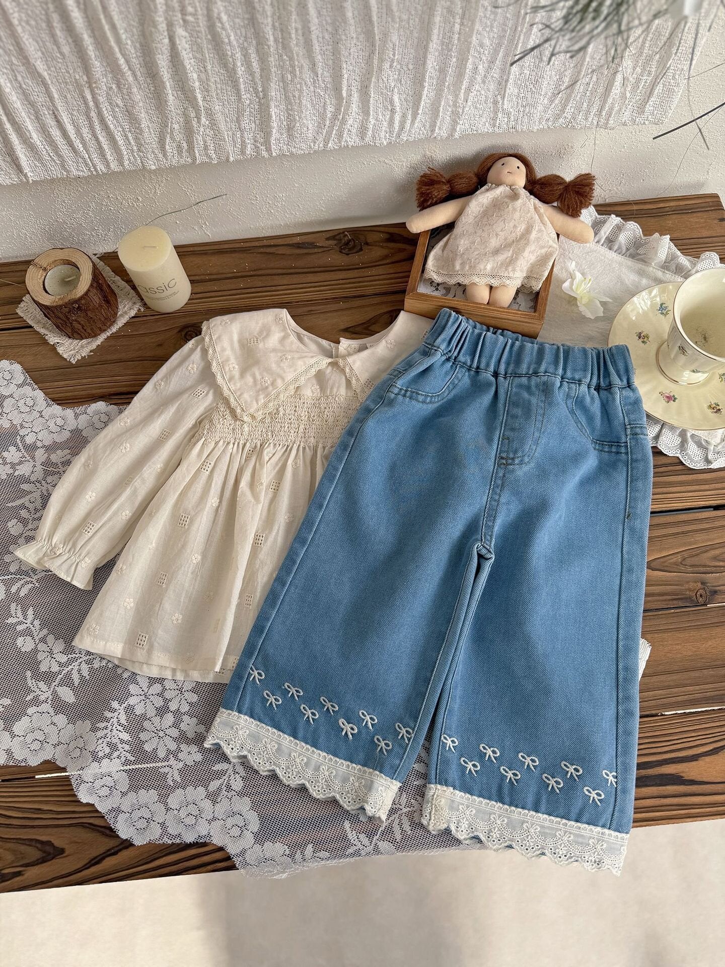 デニムパンツ Lace Embroidered Wide-Leg Jeans レース刺繍ワイドデニムパンツ【mh0012112】