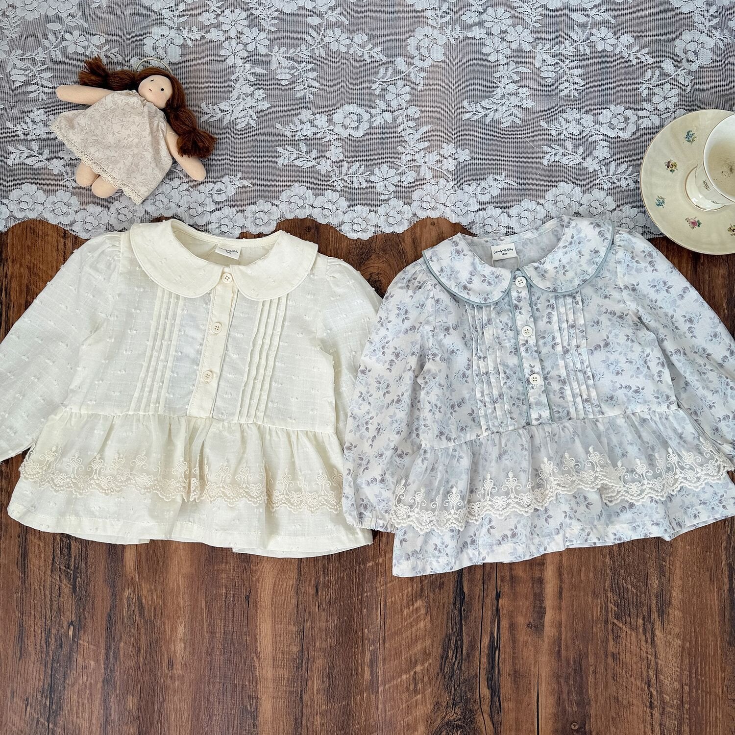 長袖シャツ・ブラウス Lace Floral Doll Shirt レース付花柄ドールブラウス【mh0012115】
