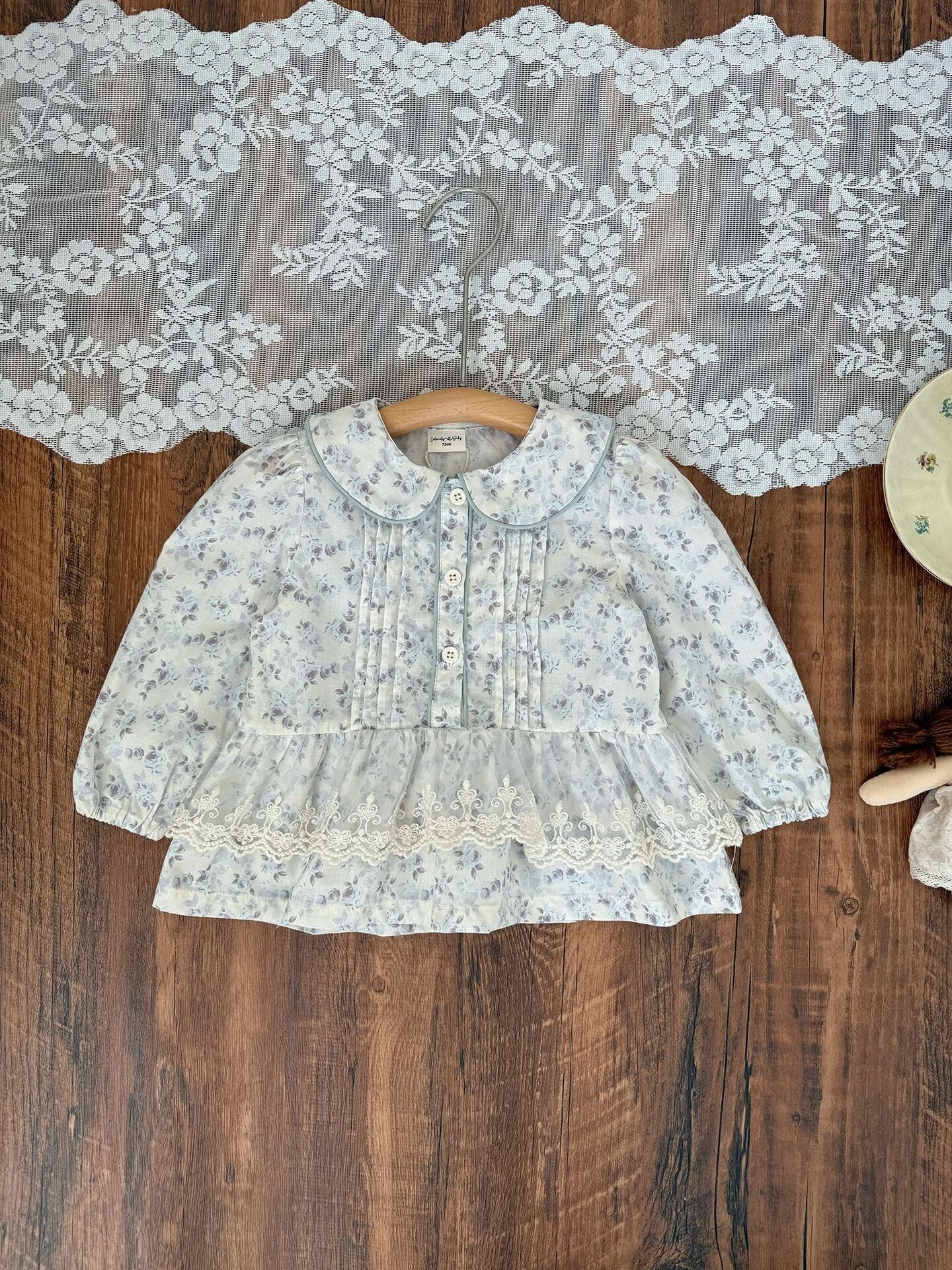 長袖シャツ・ブラウス Lace Floral Doll Shirt レース付花柄ドールブラウス【mh0012115】