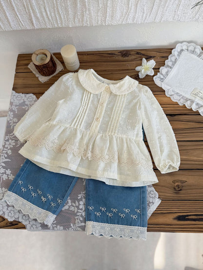 長袖シャツ・ブラウス Lace Floral Doll Shirt レース付花柄ドールブラウス【mh0012115】