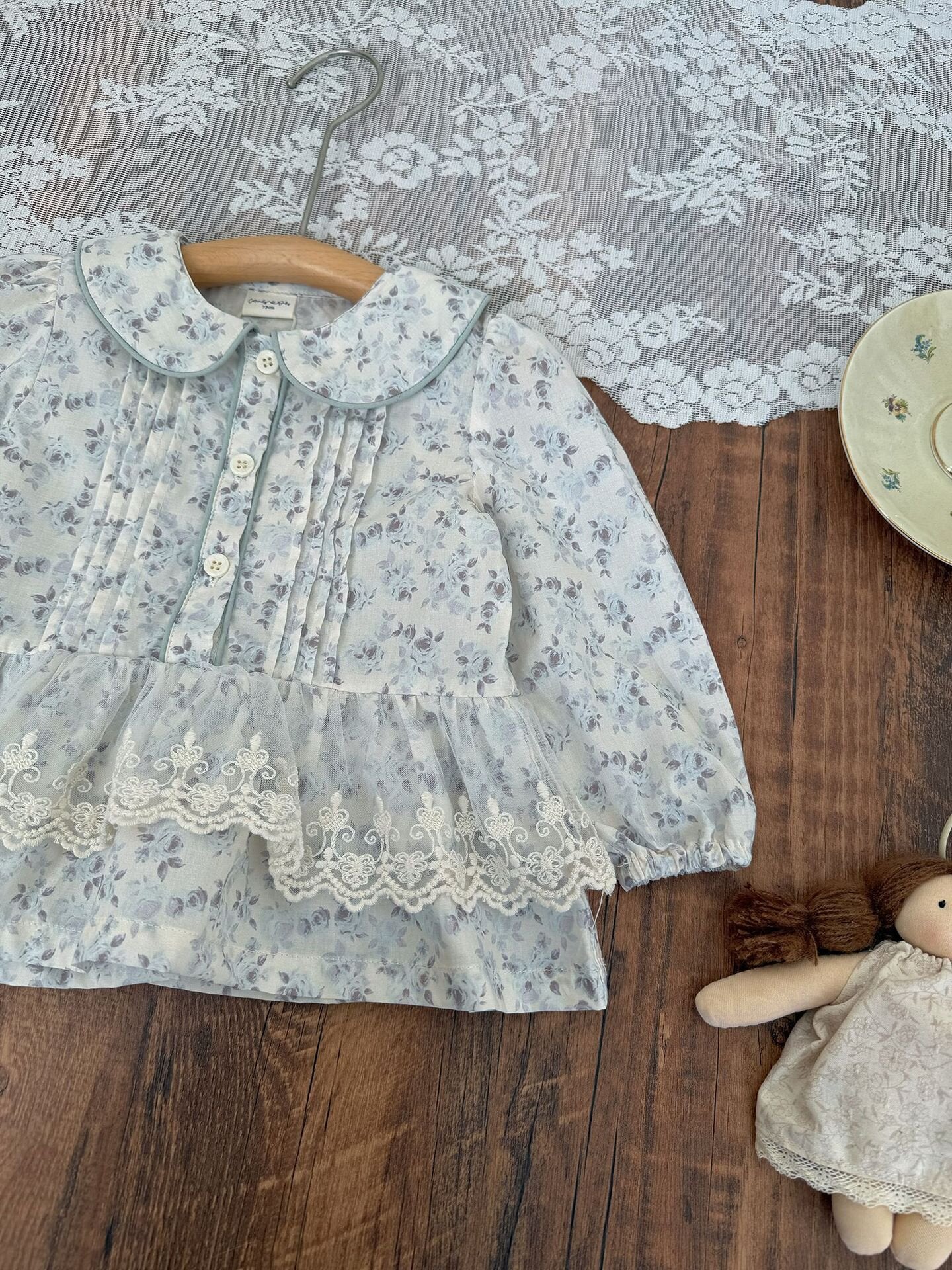 長袖シャツ・ブラウス Lace Floral Doll Shirt レース付花柄ドールブラウス【mh0012115】