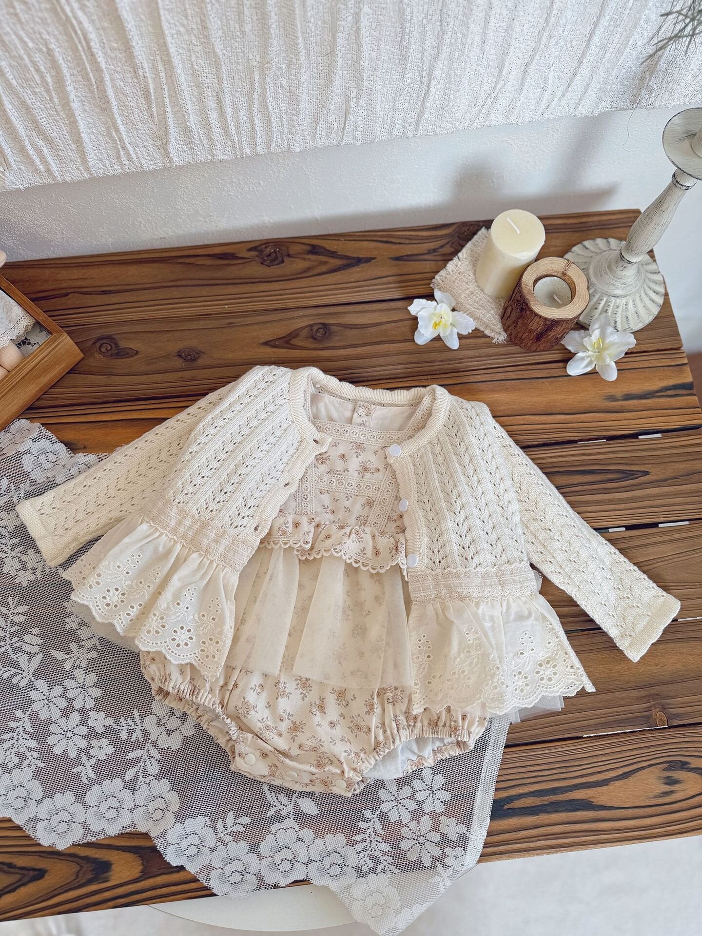 長袖ロンパース Lace Floral Dress Romper レース 花柄ドレス ロンパース【mh0012151】