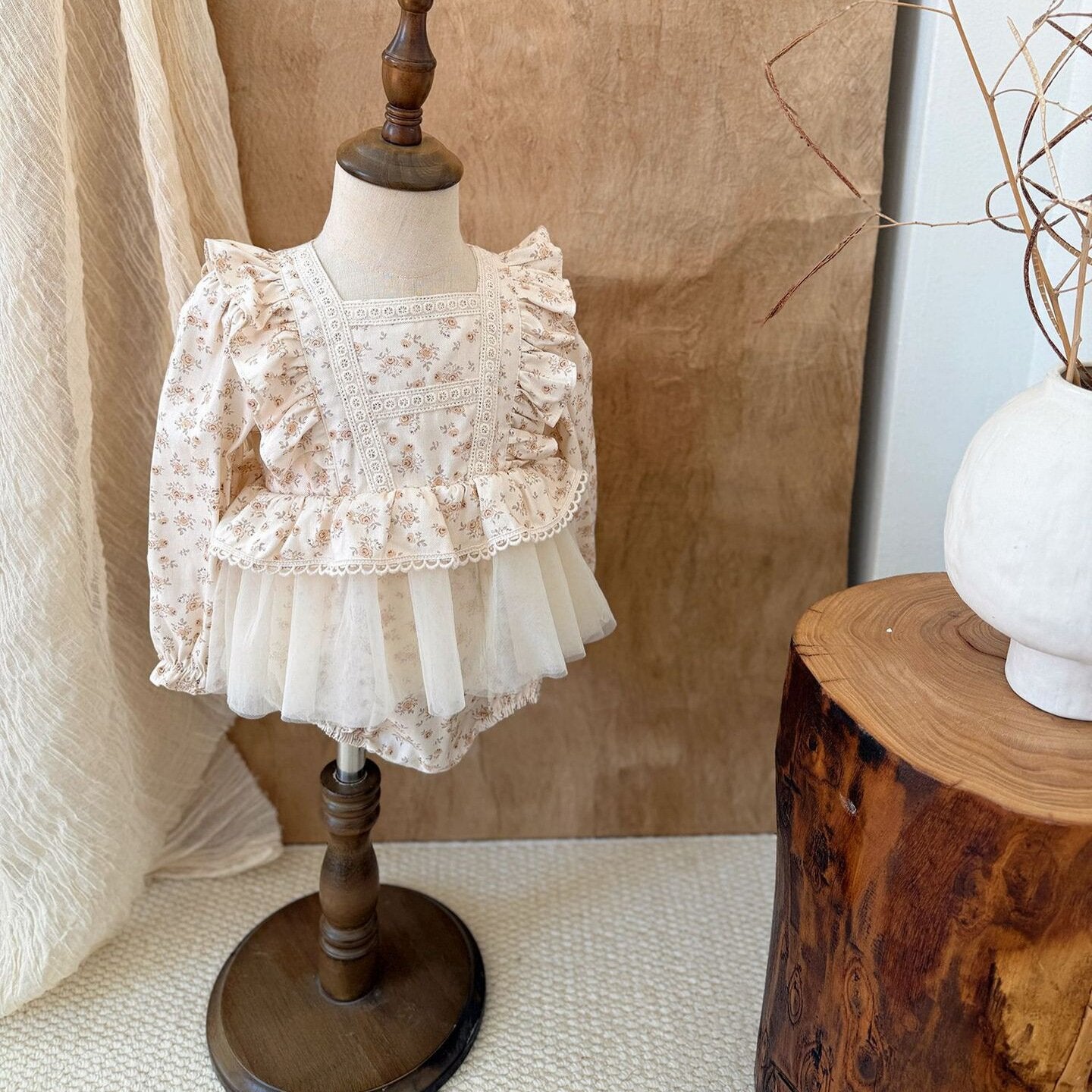 長袖ロンパース Lace Floral Dress Romper レース 花柄ドレス ロンパース【mh0012151】