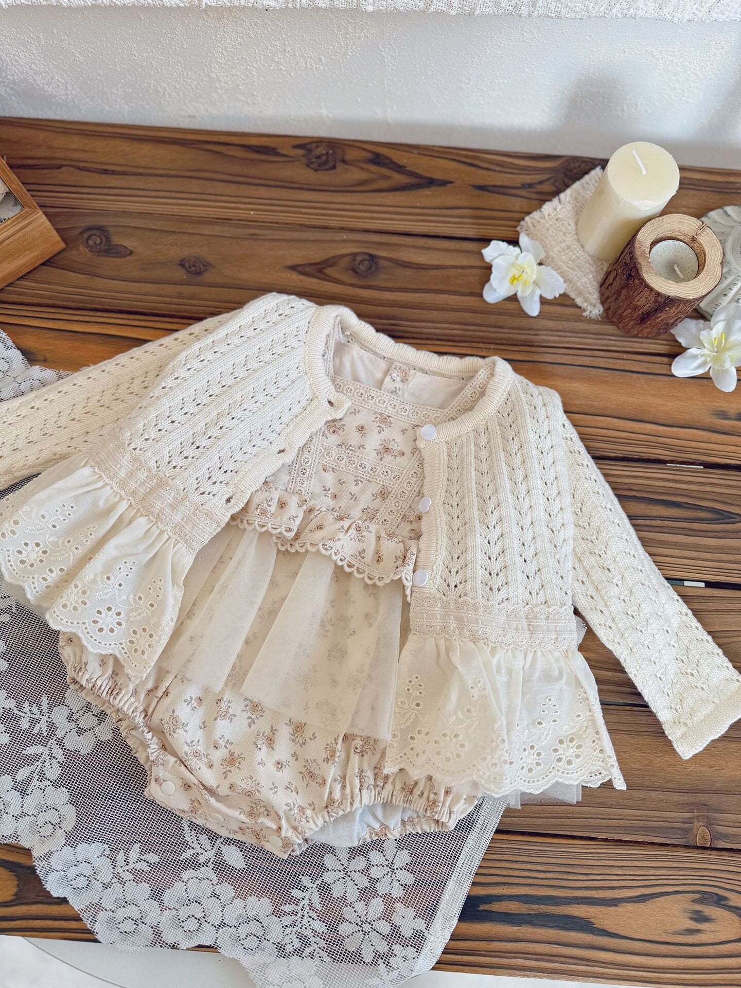 長袖ロンパース Lace Floral Dress Romper レース 花柄ドレス ロンパース【mh0012151】