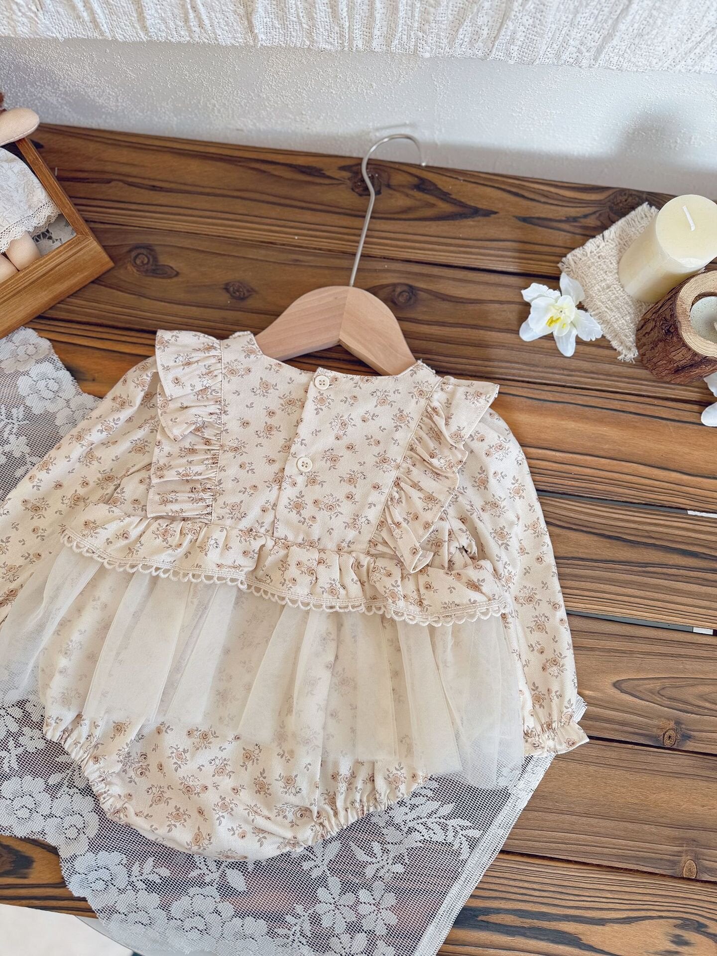 長袖ロンパース Lace Floral Dress Romper レース 花柄ドレス ロンパース【mh0012151】