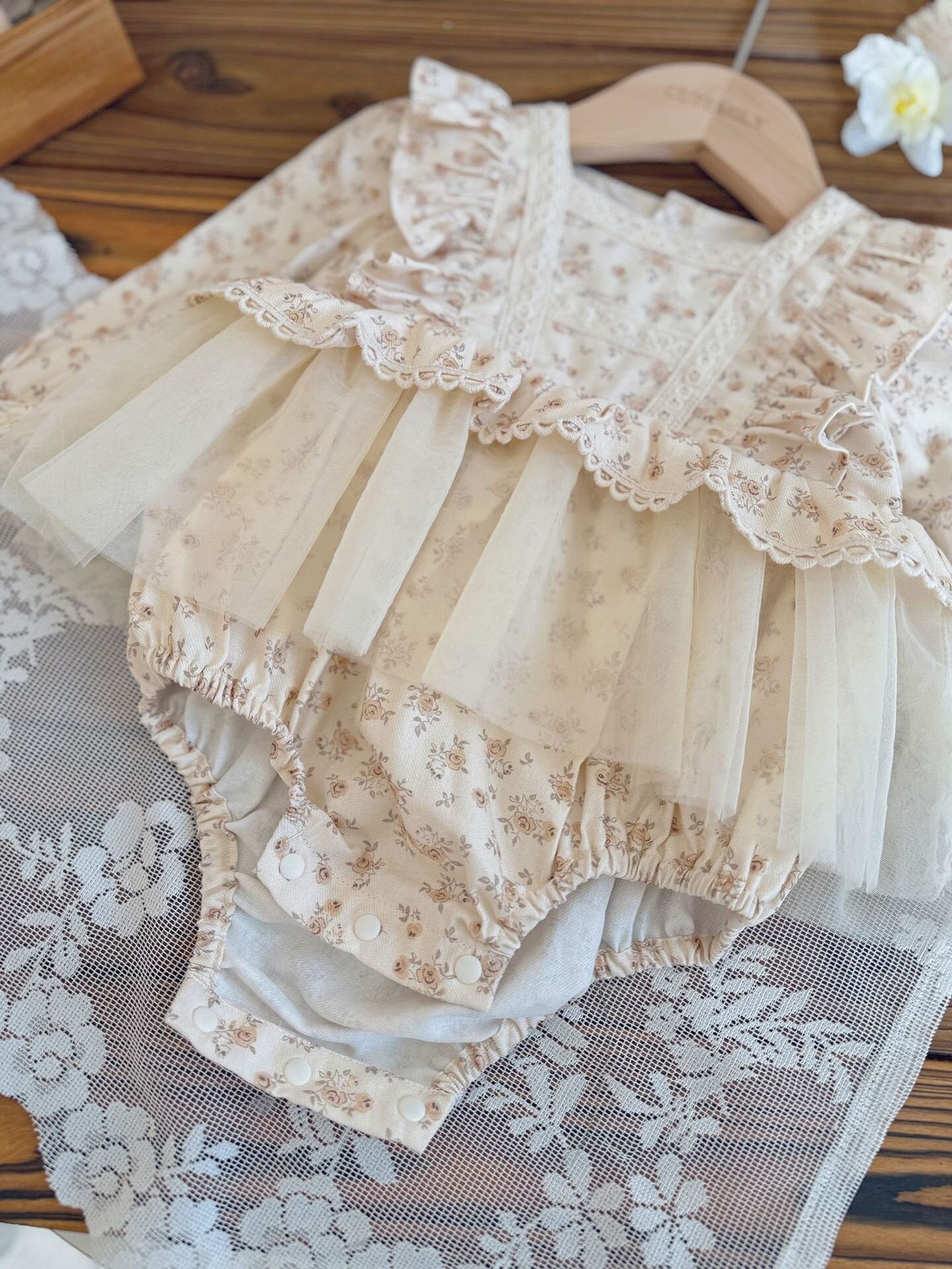 長袖ロンパース Lace Floral Dress Romper レース 花柄ドレス ロンパース【mh0012151】