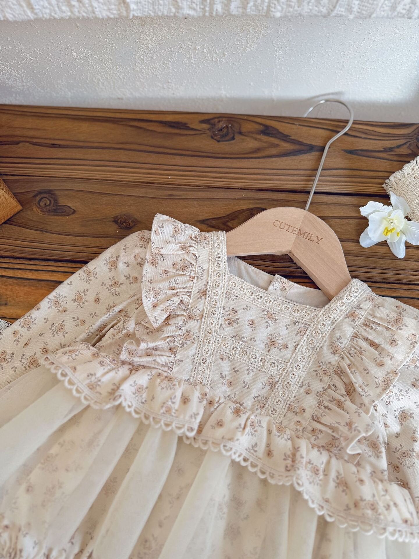 長袖ロンパース Lace Floral Dress Romper レース 花柄ドレス ロンパース【mh0012151】