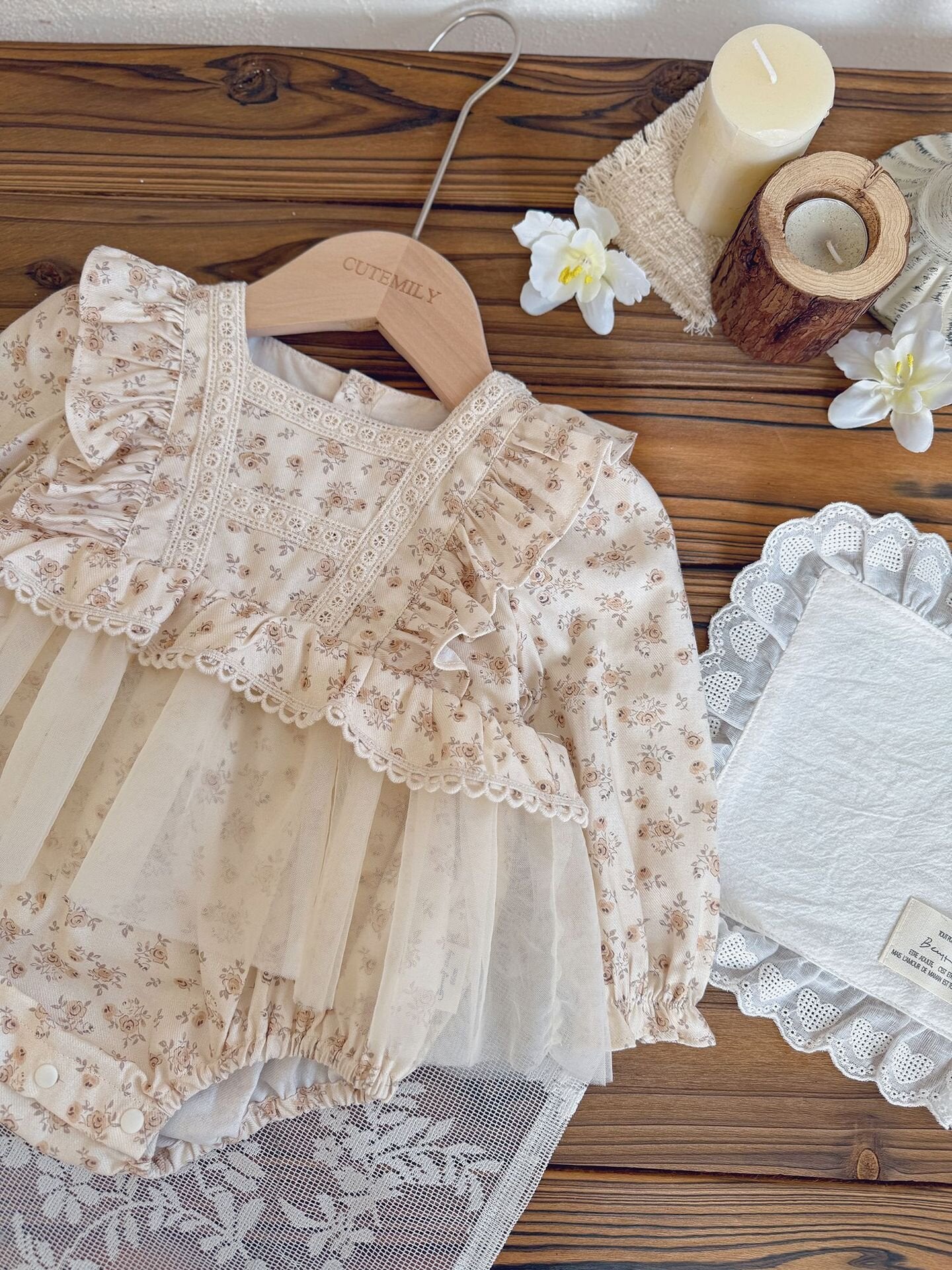 長袖ロンパース Lace Floral Dress Romper レース 花柄ドレス ロンパース【mh0012151】