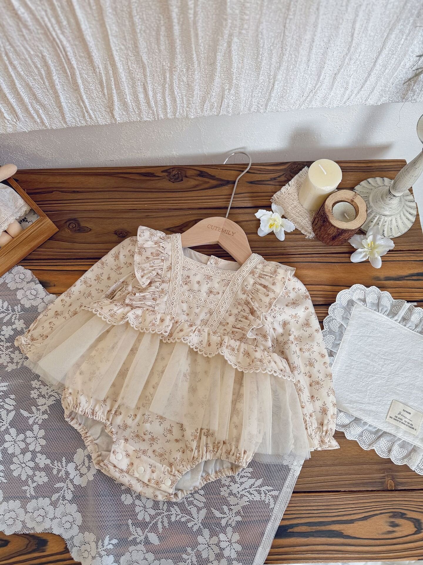 長袖ロンパース Lace Floral Dress Romper レース 花柄ドレス ロンパース【mh0012151】