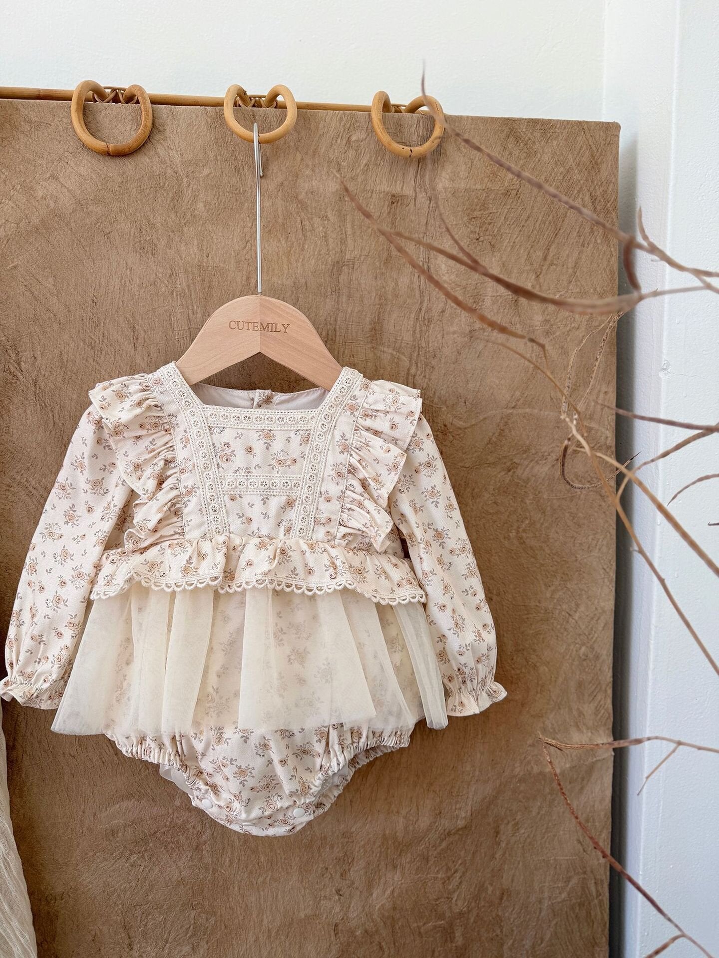 長袖ロンパース Lace Floral Dress Romper レース 花柄ドレス ロンパース【mh0012151】