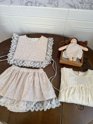 ノースリーブセットアップ Lace Floral Vest & Ruffle Skirt Set レース花柄フリルスカートセット【mh0012117】