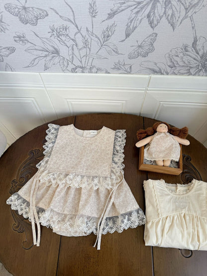 ノースリーブセットアップ Lace Floral Vest & Ruffle Skirt Set レース花柄フリルスカートセット【mh0012117】