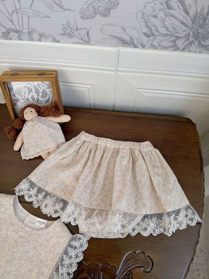 ノースリーブセットアップ Lace Floral Vest & Ruffle Skirt Set レース花柄フリルスカートセット【mh0012117】