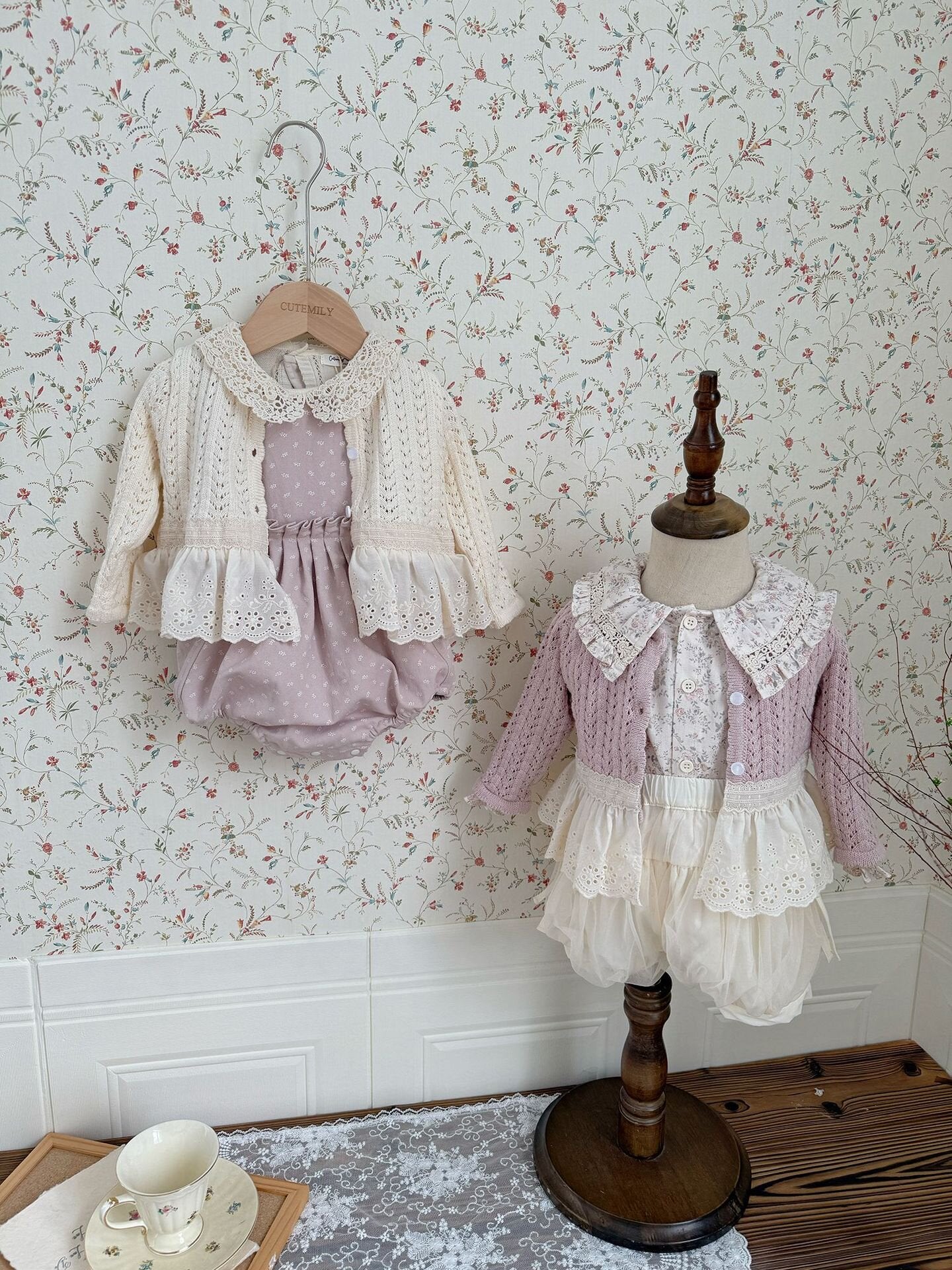カーディガン・パーカー Lace Trimmed Cutout Knitted Cardigan レース切替 透かし編み ニット カーディガン【mh0012156】