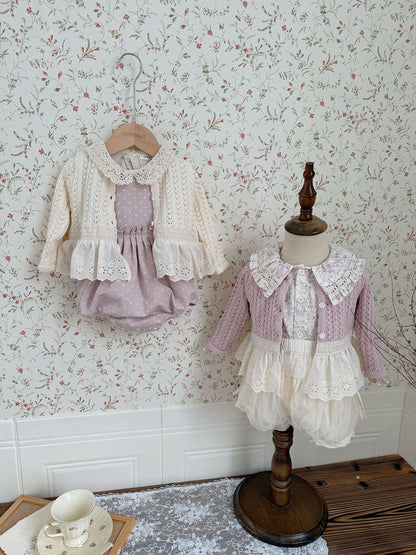カーディガン・パーカー Lace Trimmed Cutout Knitted Cardigan レース切替 透かし編み ニット カーディガン【mh0012156】