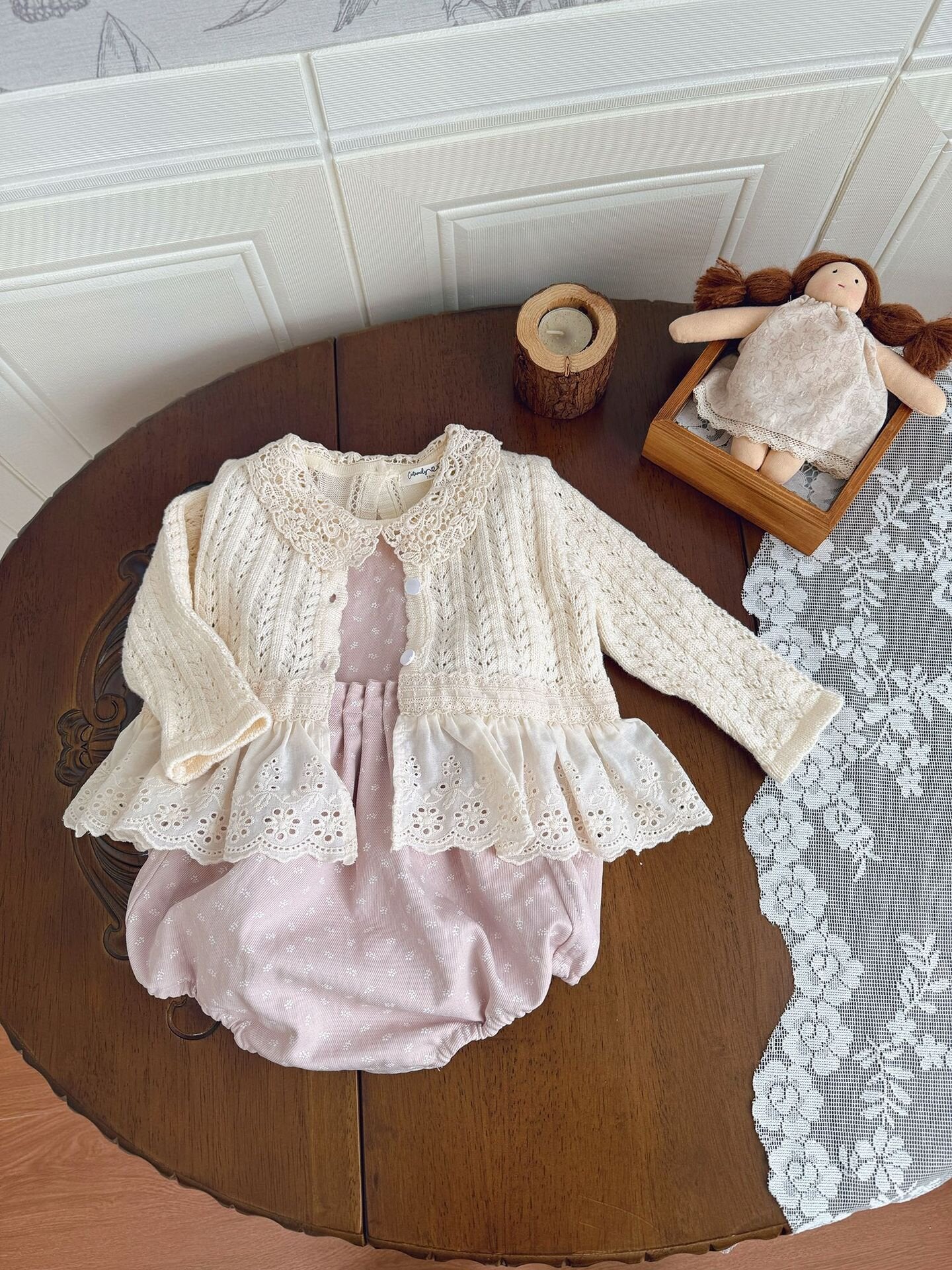 カーディガン・パーカー Lace Trimmed Cutout Knitted Cardigan レース切替 透かし編み ニット カーディガン【mh0012156】