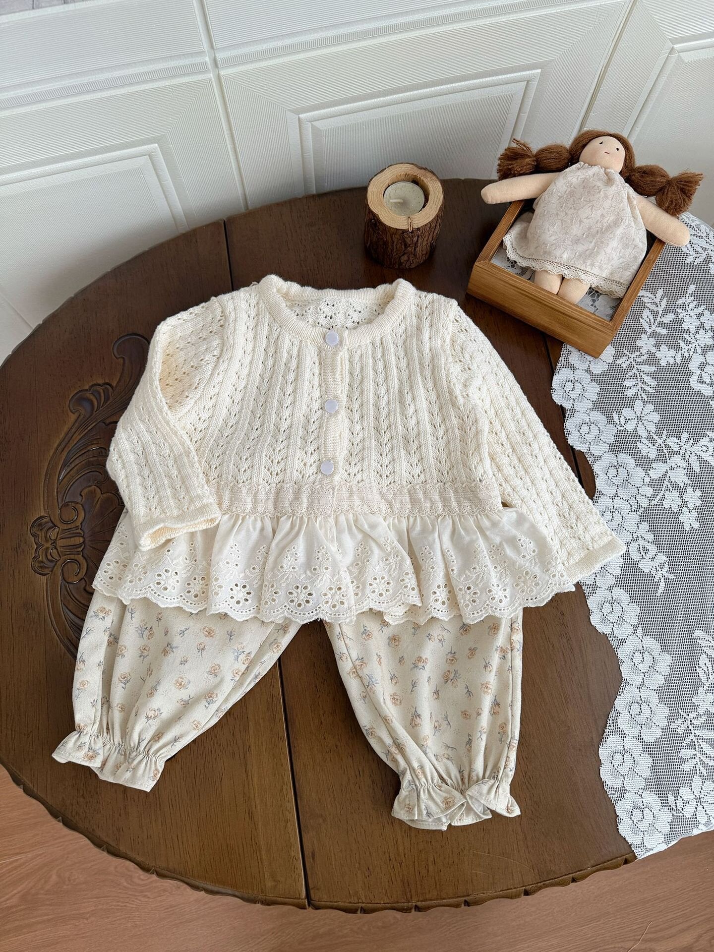 カーディガン・パーカー Lace Trimmed Cutout Knitted Cardigan レース切替 透かし編み ニット カーディガン【mh0012156】