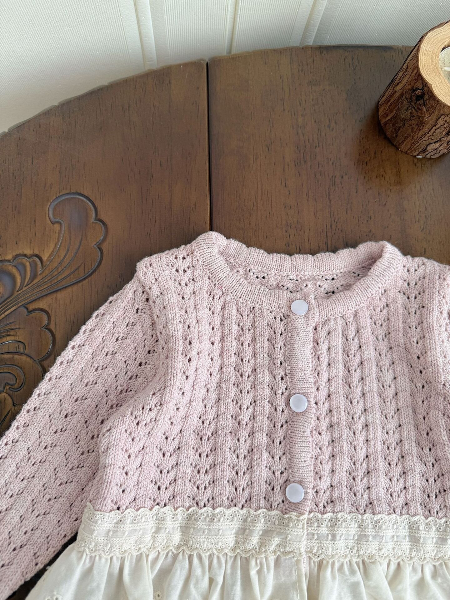 カーディガン・パーカー Lace Trimmed Cutout Knitted Cardigan レース切替 透かし編み ニット カーディガン【mh0012156】