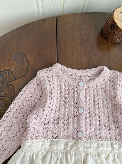 カーディガン・パーカー Lace Trimmed Cutout Knitted Cardigan レース切替 透かし編み ニット カーディガン【mh0012156】