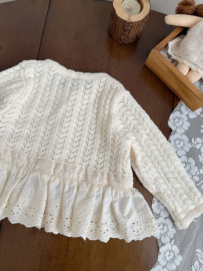 カーディガン・パーカー Lace Trimmed Cutout Knitted Cardigan レース切替 透かし編み ニット カーディガン【mh0012156】