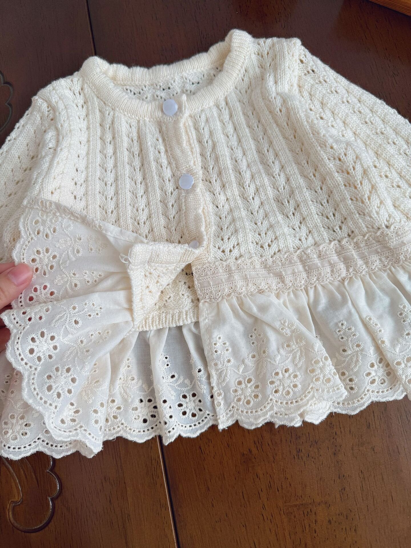 カーディガン・パーカー Lace Trimmed Cutout Knitted Cardigan レース切替 透かし編み ニット カーディガン【mh0012156】