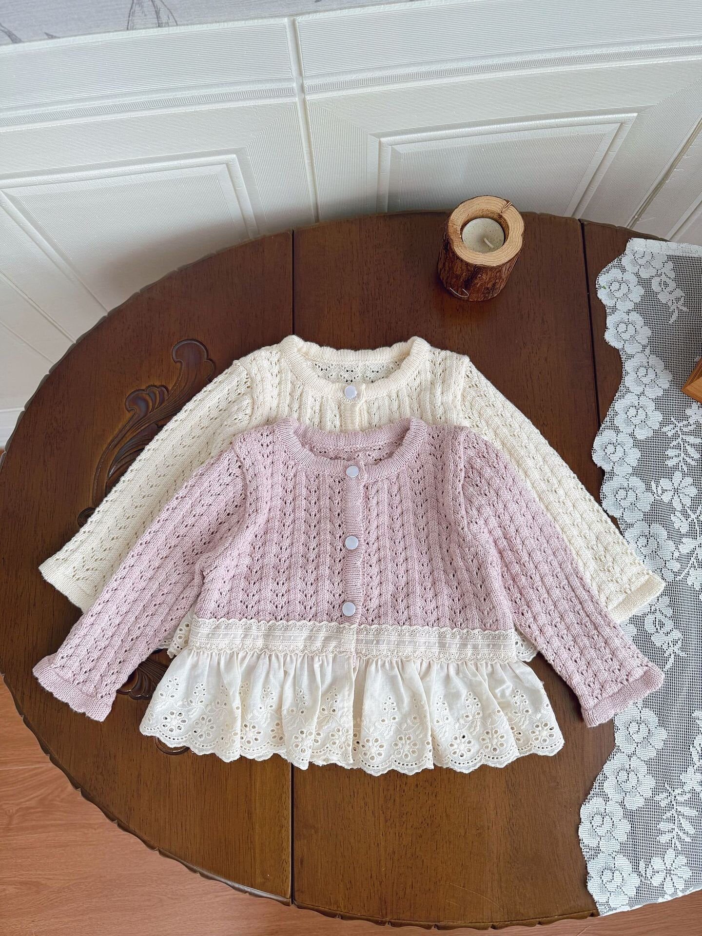 カーディガン・パーカー Lace Trimmed Cutout Knitted Cardigan レース切替 透かし編み ニット カーディガン【mh0012156】
