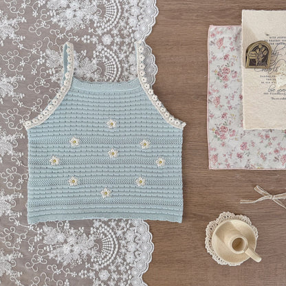 タンクトップ・キャミソール・ノースリーブトップス Light Blue / 73cm フラワー刺繍キャミソールトップス【mh0010423】