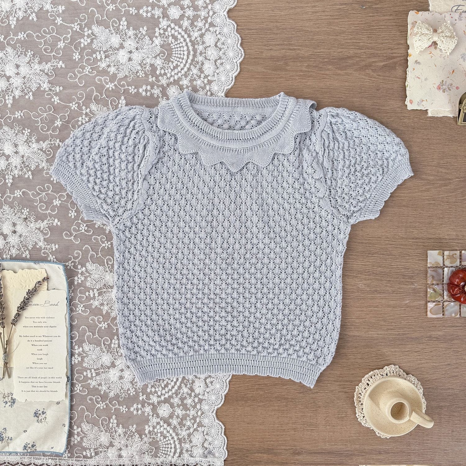 半袖シャツ・ブラウス Light Blue / 73cm サマーニット半袖パフスリーブTシャツブラウス【mh0010425】